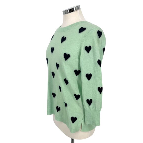 J.Crew Everyday Cashmere Heart Print Sweater Mint Green Size Medium - Picture 5 of 9